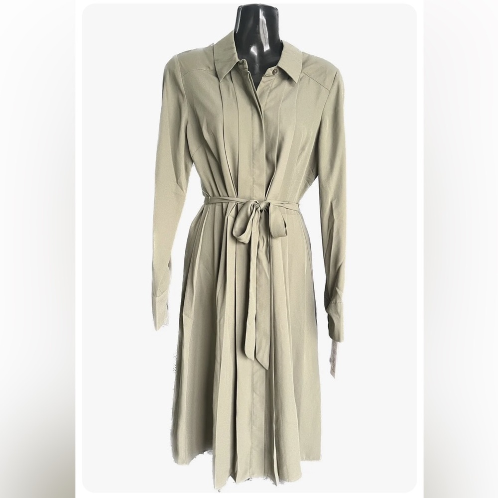 Nanette Lepore Dress Winding Vines Olive Grey Size 2 Pleated Dress Midi $128